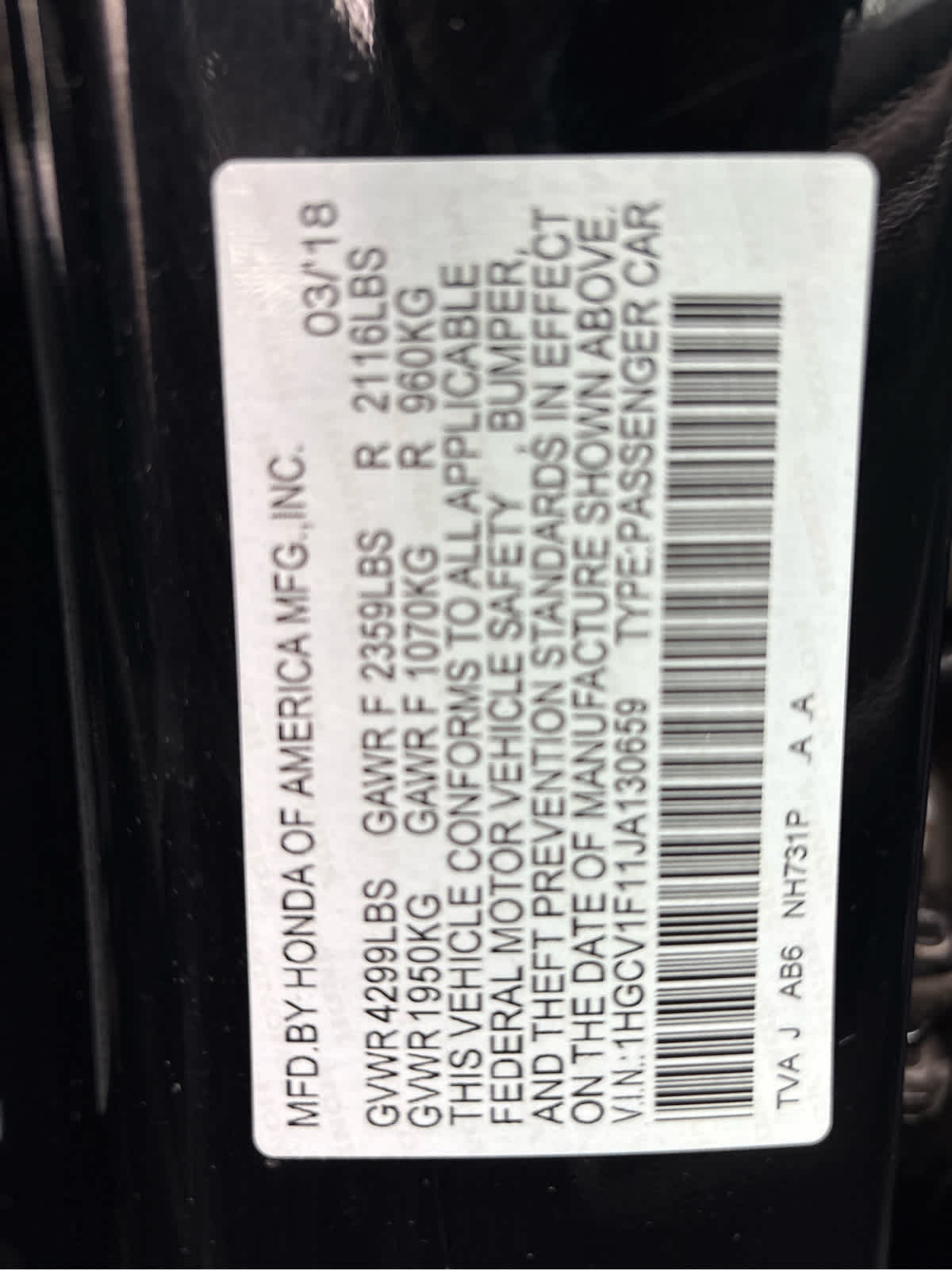 2018 Honda Accord LX 1.5T